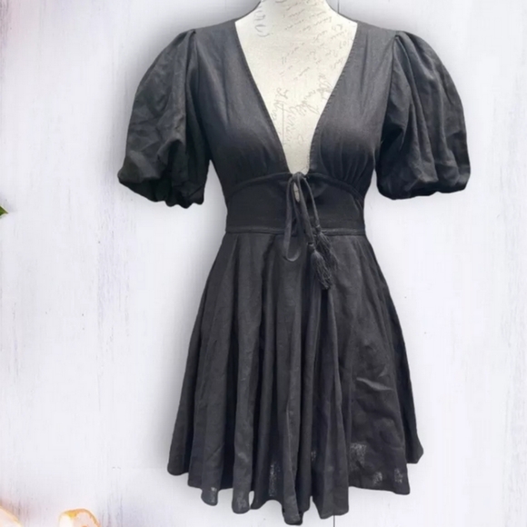 Plunge Neck Short Black Dress - Picture 2 of 7